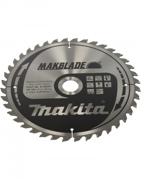 DISQUE CARBURE BOIS 260*30*Z40 MAKITA
